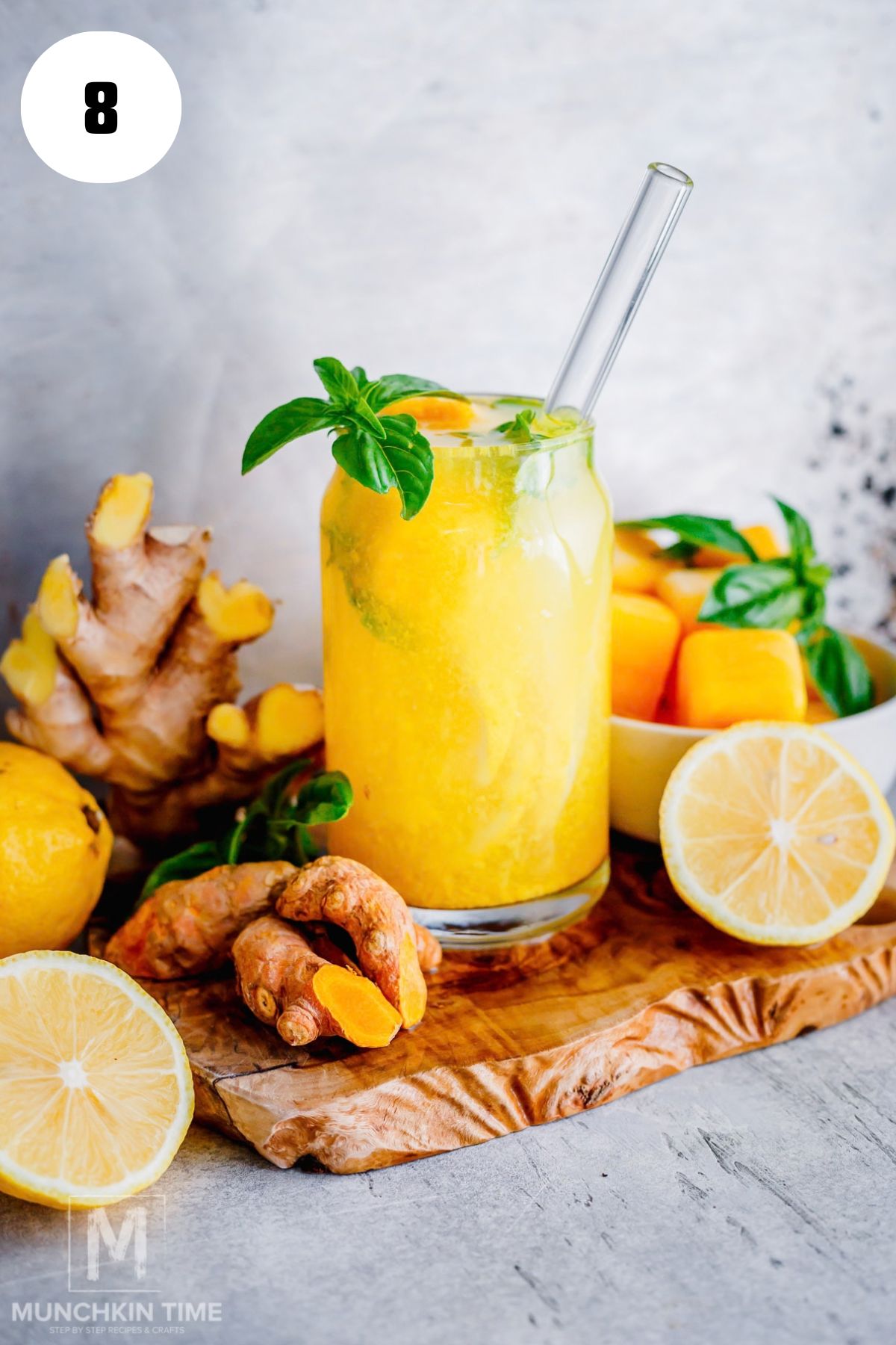 Refreshing lemon ginger water made with frozen lemon ginger cubes