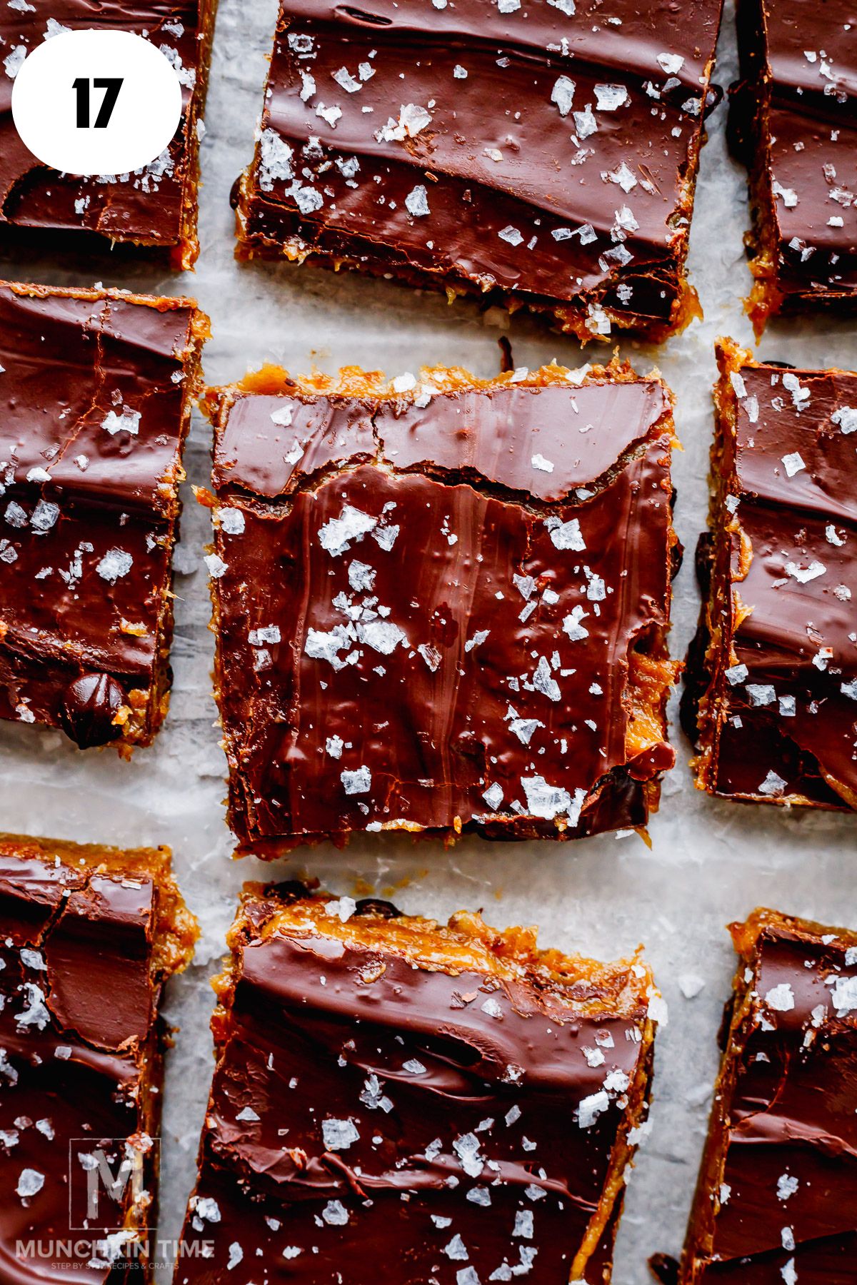 No-bake cookie dough protein bars with date caramel and dark chocolate topping